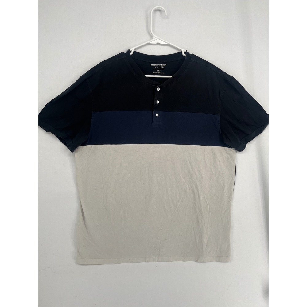 Paperdenim&cloth Mens XL Henley Shirt Short Sleeve Colorblock Cotton Blend Black